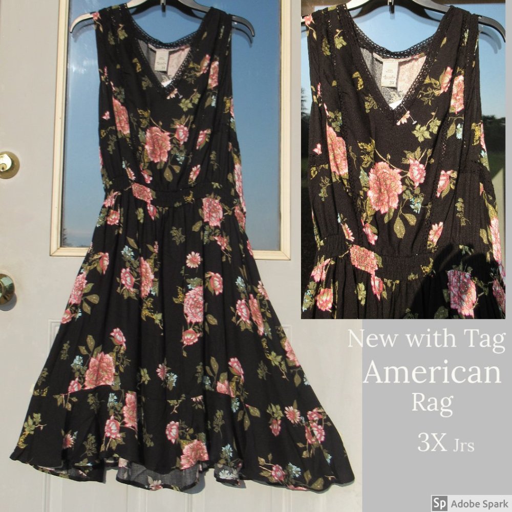 Relisted American Rag floral print sleeveless dress w crochet like detail 3X jrs - Picture 3 of 16